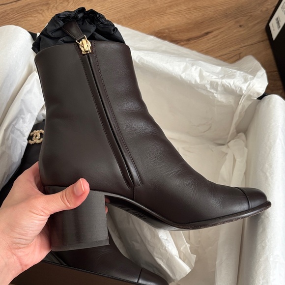 Chanel Brown Leather Ankle Boots - Picture 4 of 6